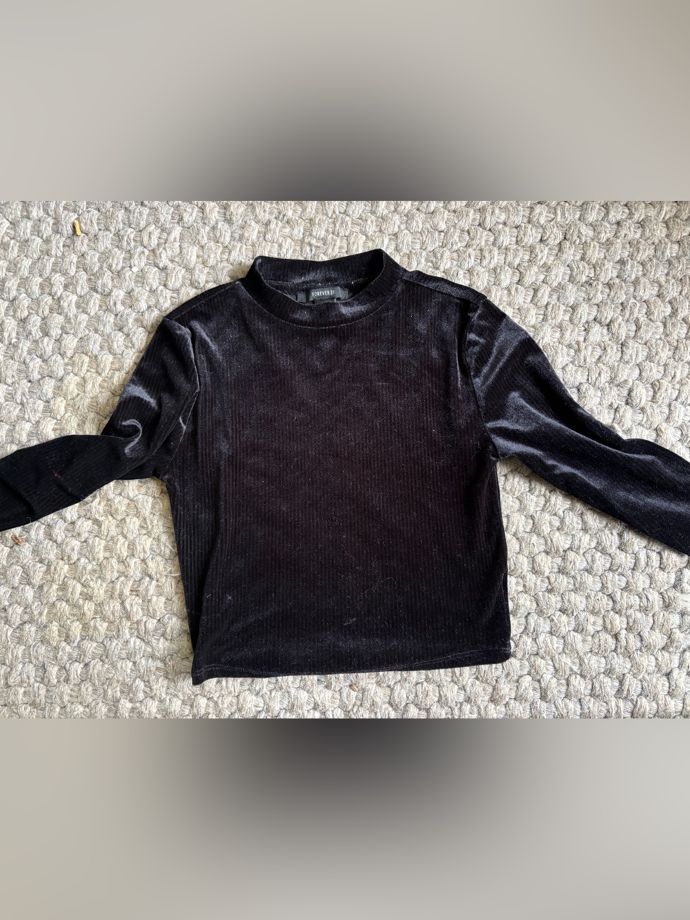 Forever 21 Black Velvet Sparkle Mockneck Crop Top